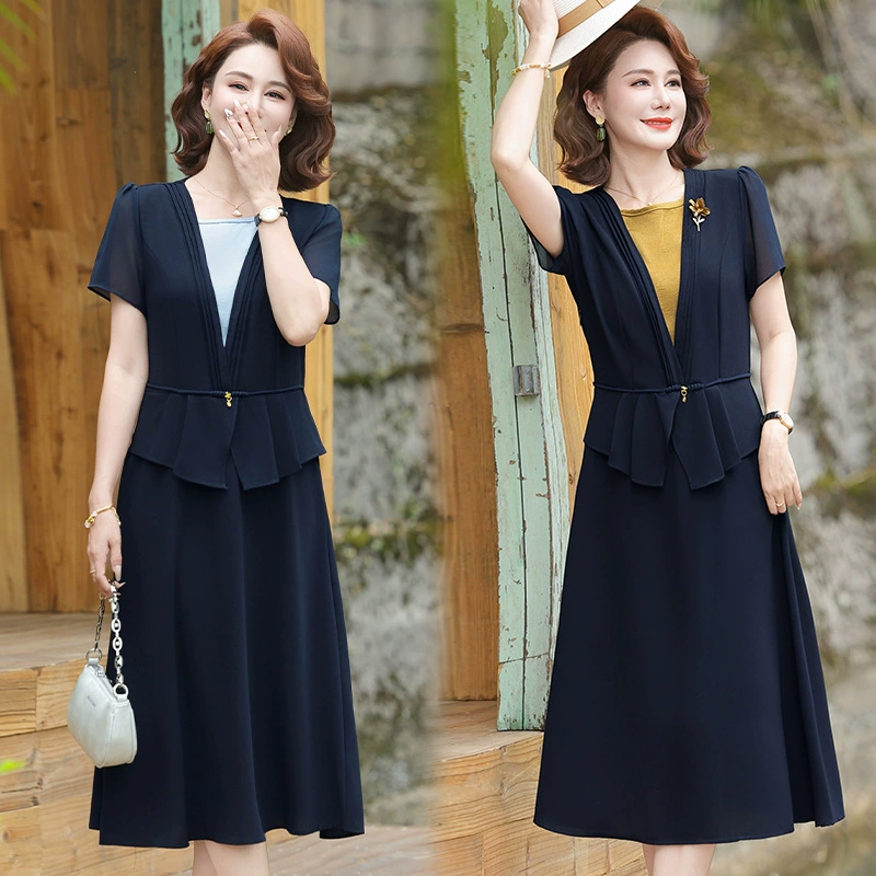Модное платье для мамы среднего возраста, стильное, легкая роскошь и высокий класс, летняя достойная, элегантная юбка, закрывающая живот.