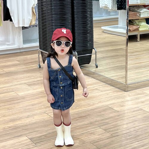 Girls denim suit summer children's vest + skirt two-piece set 3-8 years old children's clothing one piece drop shipping