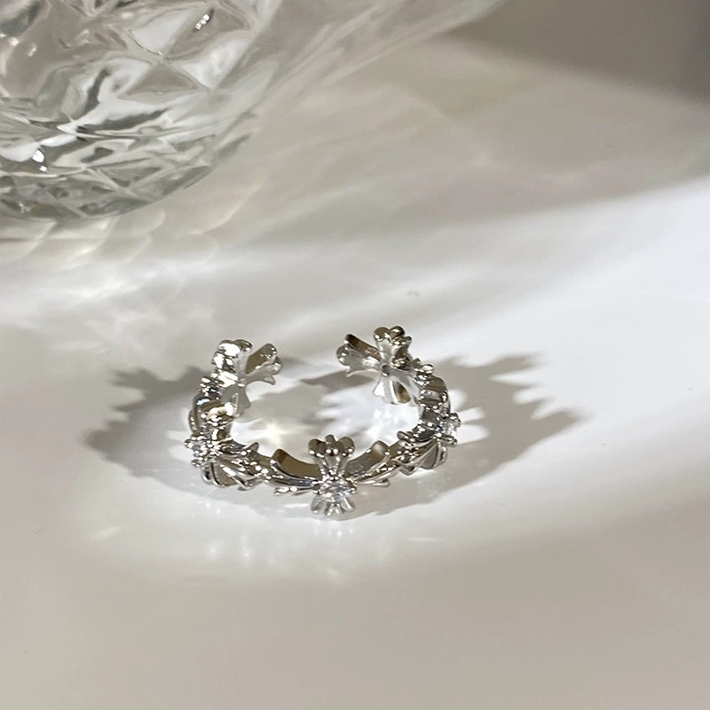 Кольцо с цирконом, дизайн light-luxury, из меди, регулируемое, на указательный палец