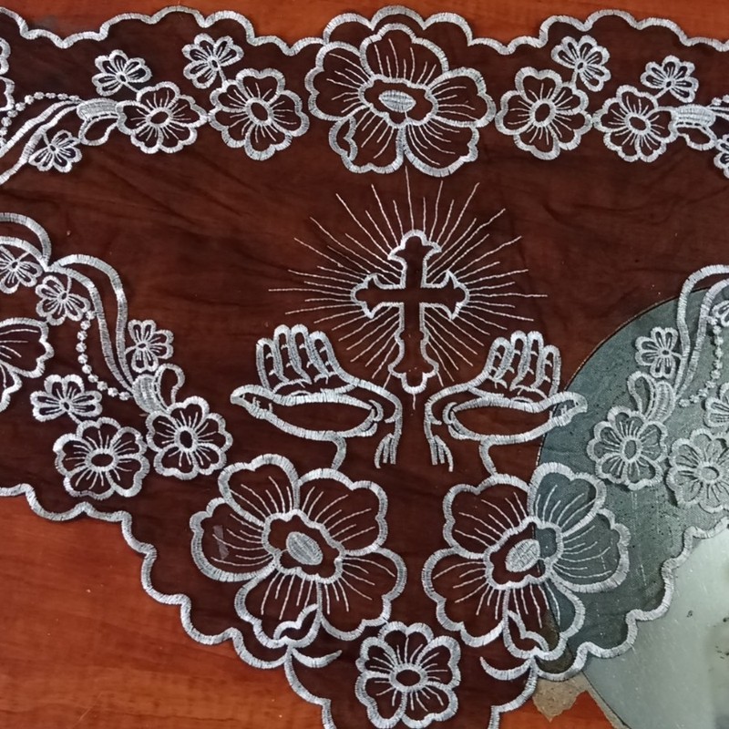 2025年新作刺繍ヘッドスカーフ、クロス教会風、ブラック・シルバー・ホワイトゴールド、Amazon・Etsyで人気のヘッドスカーフ|undefined