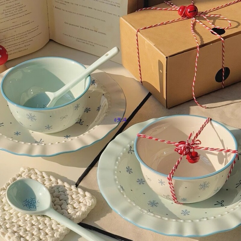 Chuxue Ceramic Bowl, Household Tableware for One Person, High-Looking Rice Bowl, Plate, Cute Instant Noodle Bowl, Particularly Beautiful Bowl