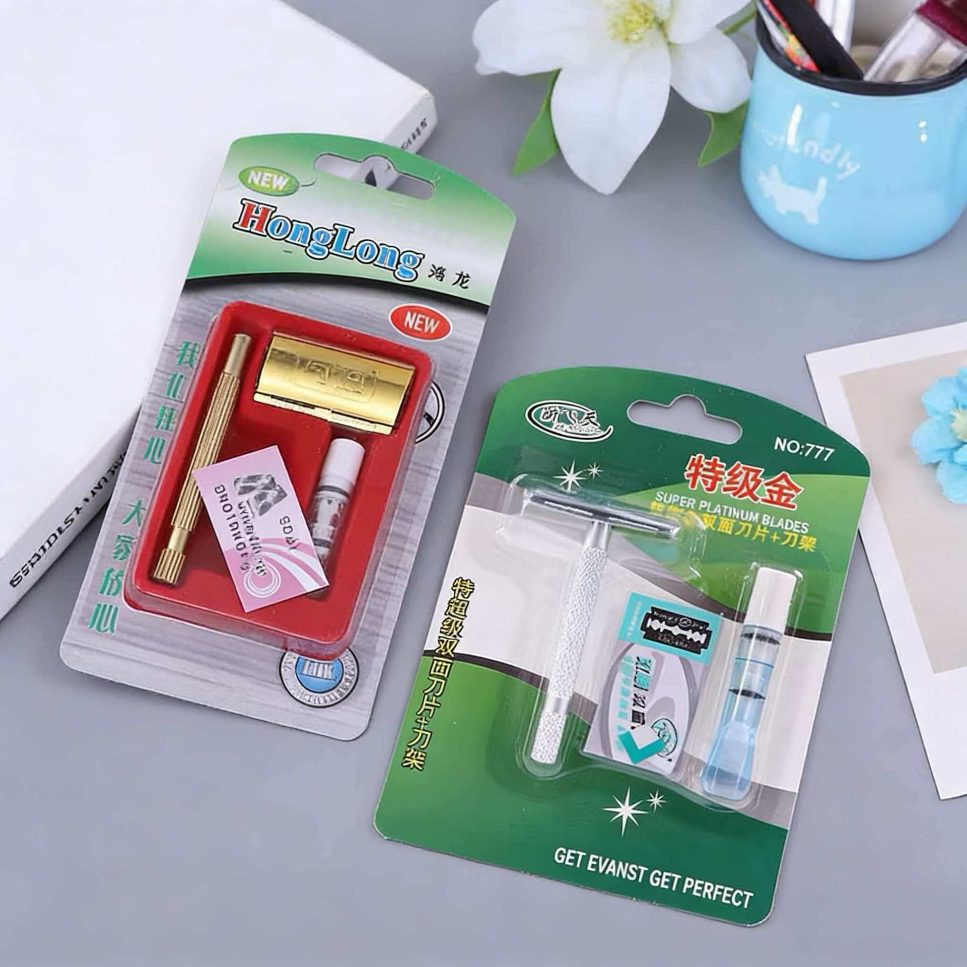 Manual Razor for Men, Traditional Shaving Razor, Beard Razor Holder, Shaving Knife, Stainless Steel Double-Sided Blade, Facial Razor, Hair Removal