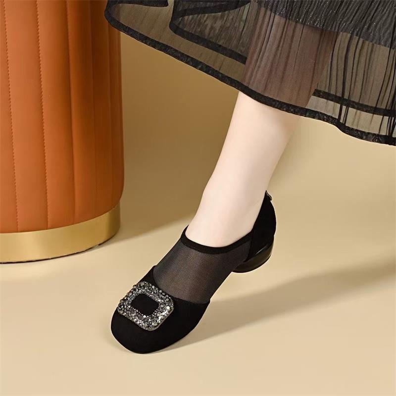 Zapatos de malla de moda explosiva primavera y verano 2026 nuevos zapatos de zapato con cremallera de talón bajo, zapatos de cabeza redonda para mujeres