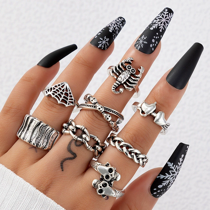 Ring Set, Retro Ethnic Style, 7-Piece European-Inspired Silver-Tone Stackable Rings