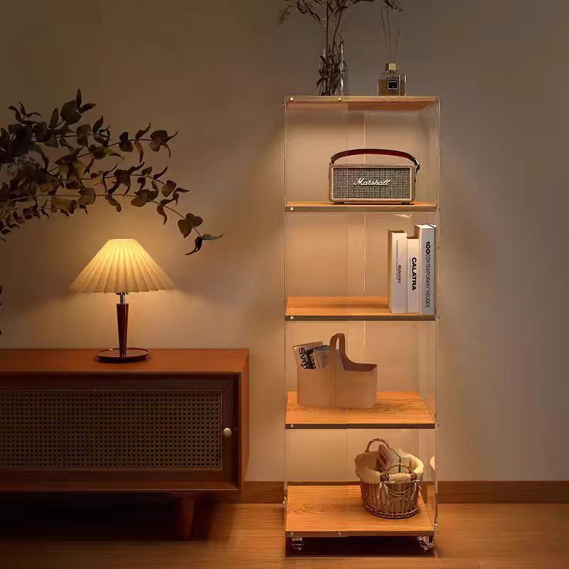 Solid Wood Rotating Bookshelf Transparent Acrylic Storage Rack Living Room Study Corner Storage Bookcase Modern Simple Bookshelf