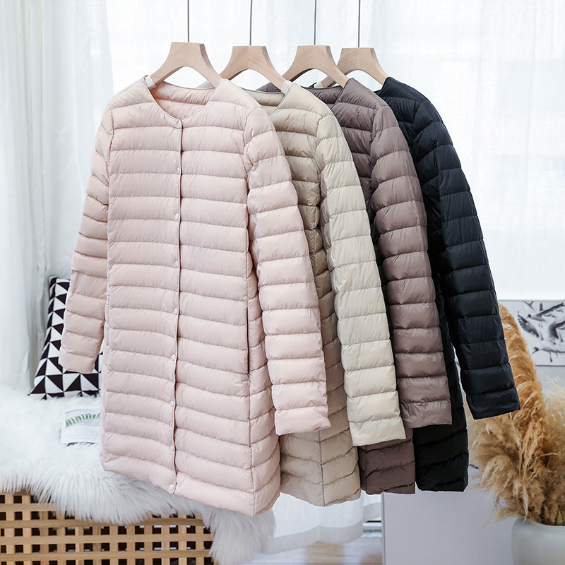 Demi-season long light and thin long-sleeve with a round collar