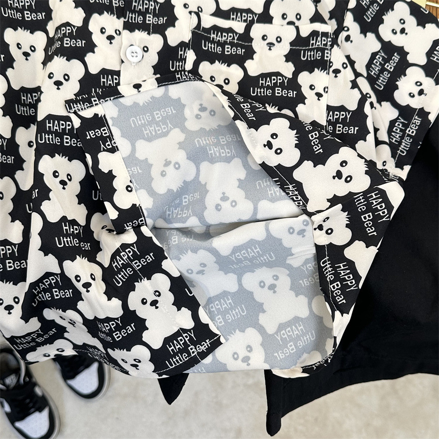 Camisa para niños 2024 verano hombres y mujeres niños feliz oso manga corta aire extranjero bebé flor camisa Joker ropa para niños