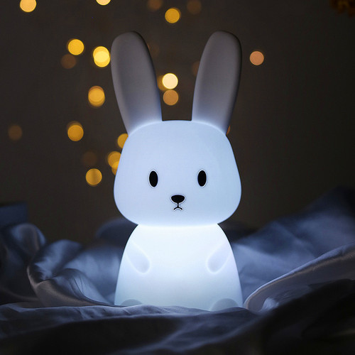 Duoduo Rabbit Silicone Night Light USB Rechargeable Colorful Color Changing Timed Night Light Children's Rabbit LED Bedside Sleeping Light
