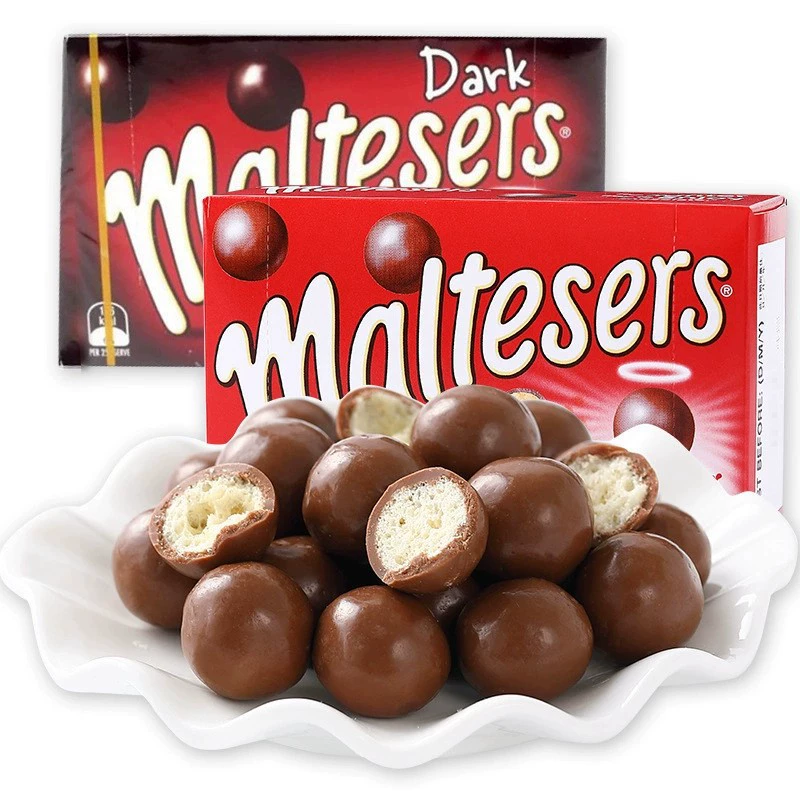 Шоколадные конфеты Maltesers коробка 90 г — молочные или тёмные хрустящие шарики (импорт из Австралии)