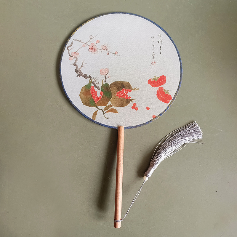 Ventilador redondo de estilo antiguo ventilador de doble cara de mango largo danza ventilador publicitario traje antiguo Hanfu cheongsam ventilador redondo de estilo chino ventilador de palacio al por mayor