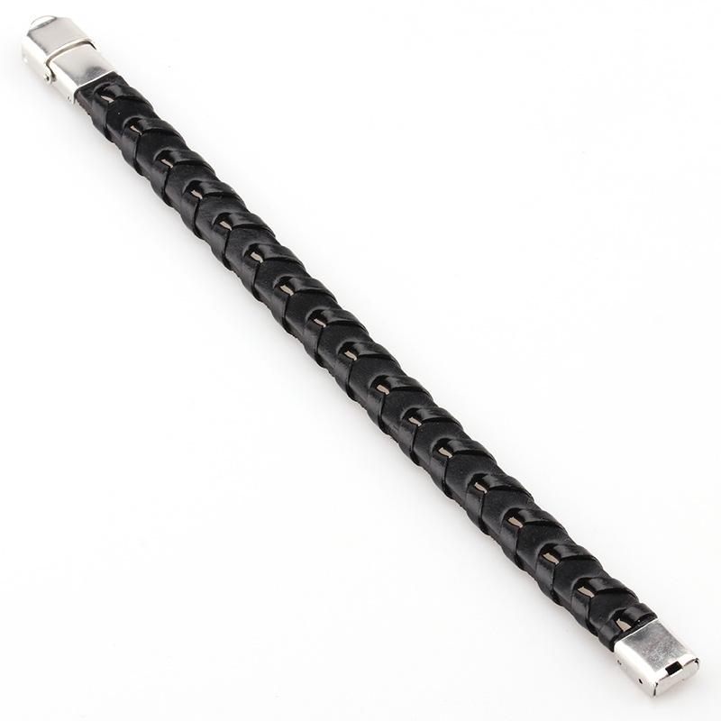 Men's Gender Simple Style Style Men's Simple Style Bracelets Cattle Solid Color Alloy Braid Vacuum Plating Men Cord & Leather Bracelets