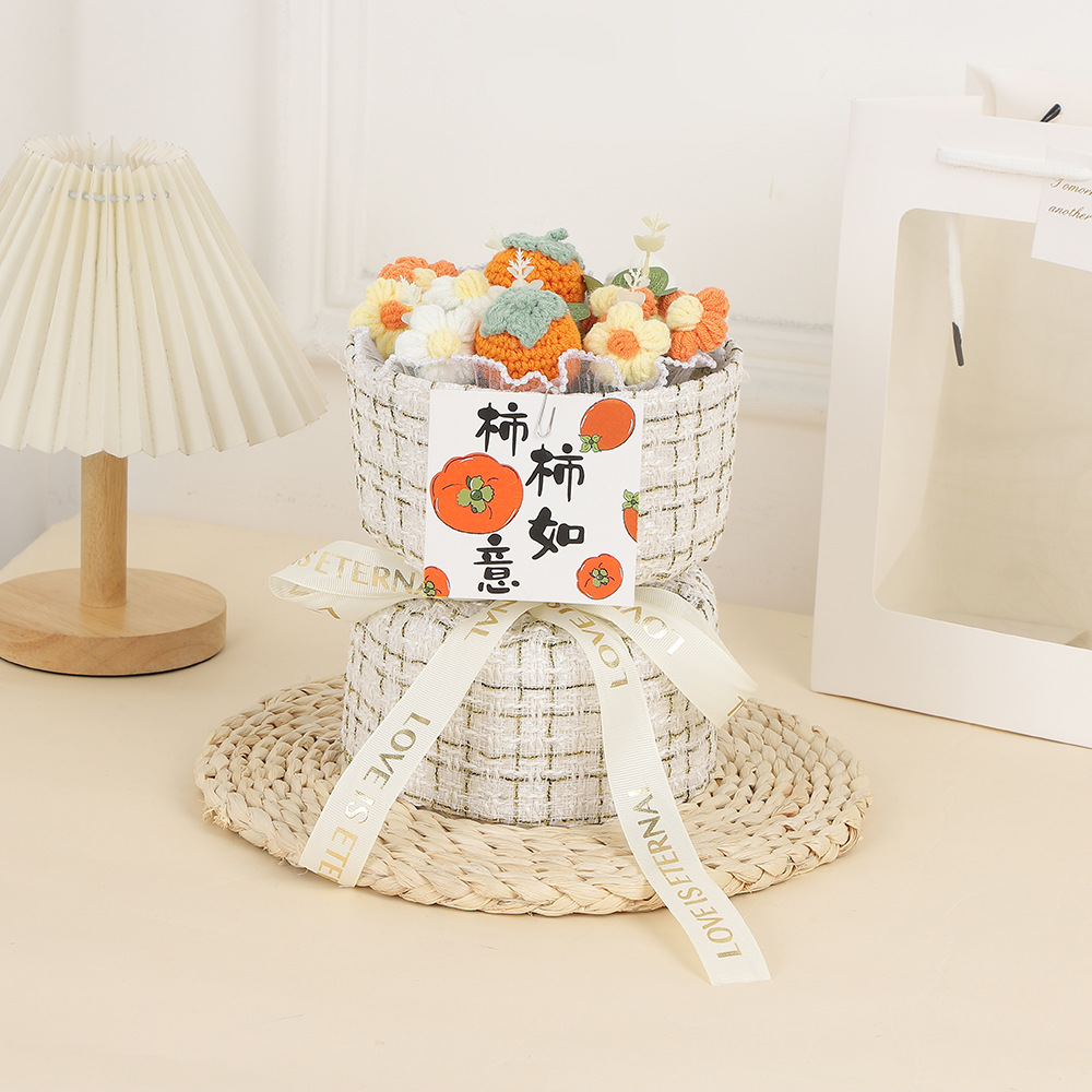 Día de la Madre Clavel de incienso pequeño tejido de flores de punto ramo de lana para esposa, novia, madre, regalo de cumpleaños