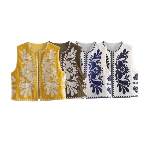 24款SHE,CC跨境外贸欧美女装夏季新款无袖刺绣马甲背心女式上衣