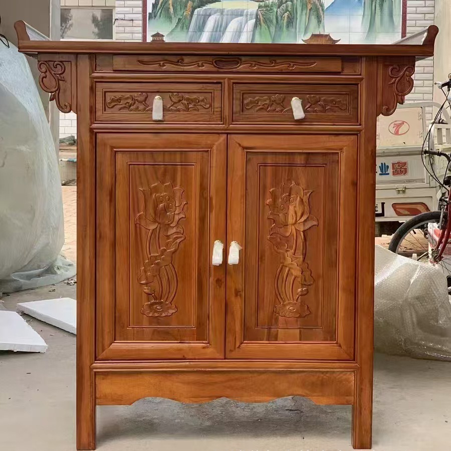 Old Elm Wood Buddhist Altar Table for Home Use, Chinese-Style Solid Wood Buddha Cabinet, Altar for Worshiping Guanyin, Side Table for Adults