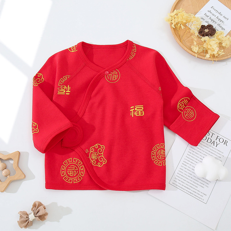 Red Newborn Baby Full Moon Top Half Back Dress Long Sleeve Spring Summer Autumn Winter Four Seasons Baby Boys and Girls Pure Cotton 100th Day