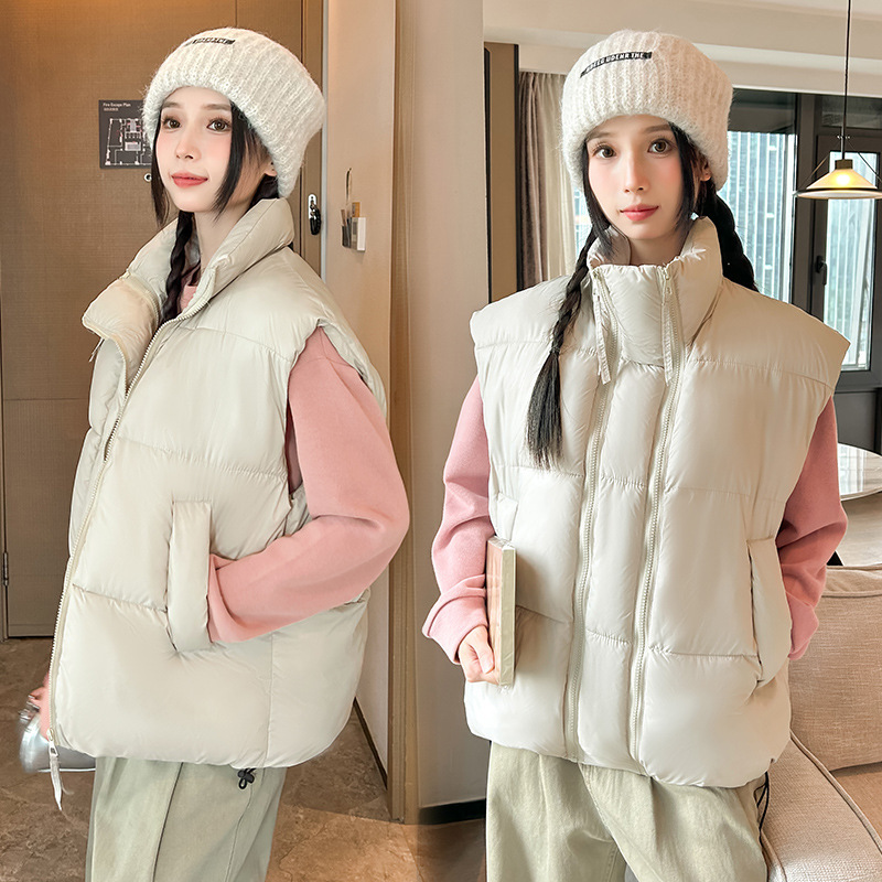 2025 otoño y invierno chaleco de pluma de algodón para mujeres estudiantes cortos encapuchados abrazadera de caballo caliente estilo coreano delgado y chaleco con cremallera image 1