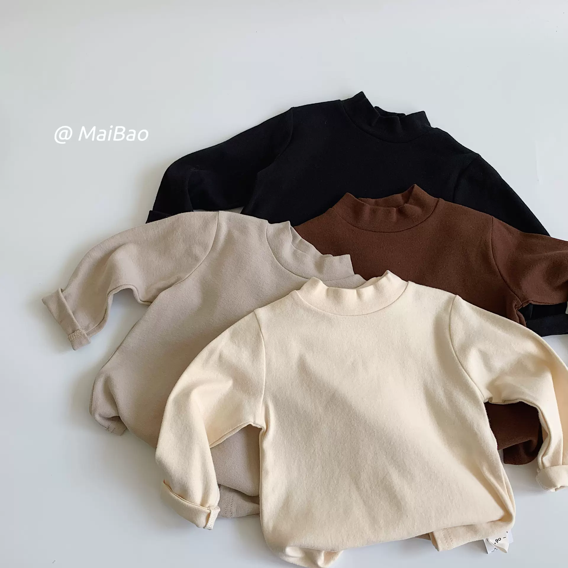 麦宝儿童打底衫2025冬季新品男女童半高领纯色上衣童装百搭打底衣