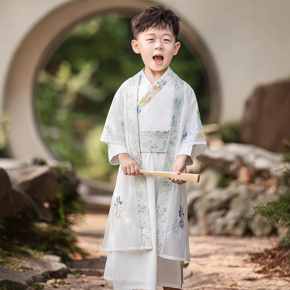 Древний костюм для мальчиков, костюм Ханьфу на весну и осень в китайском стиле для молодого мастера, супер бессмертный костюм из двух частей Чайлд, костюм династии Тан для мальчиков, летний костюм