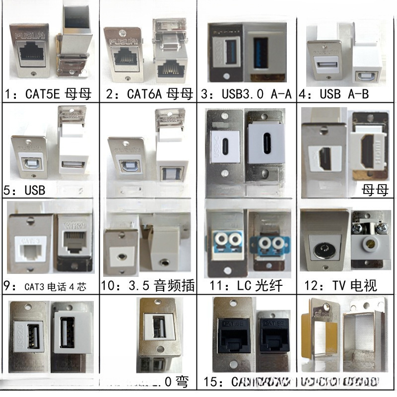Network Port 08 Network Cable Docking Connector Metal Adapter Dd Shielded Female Connector Ms Panel Installation USB Interface