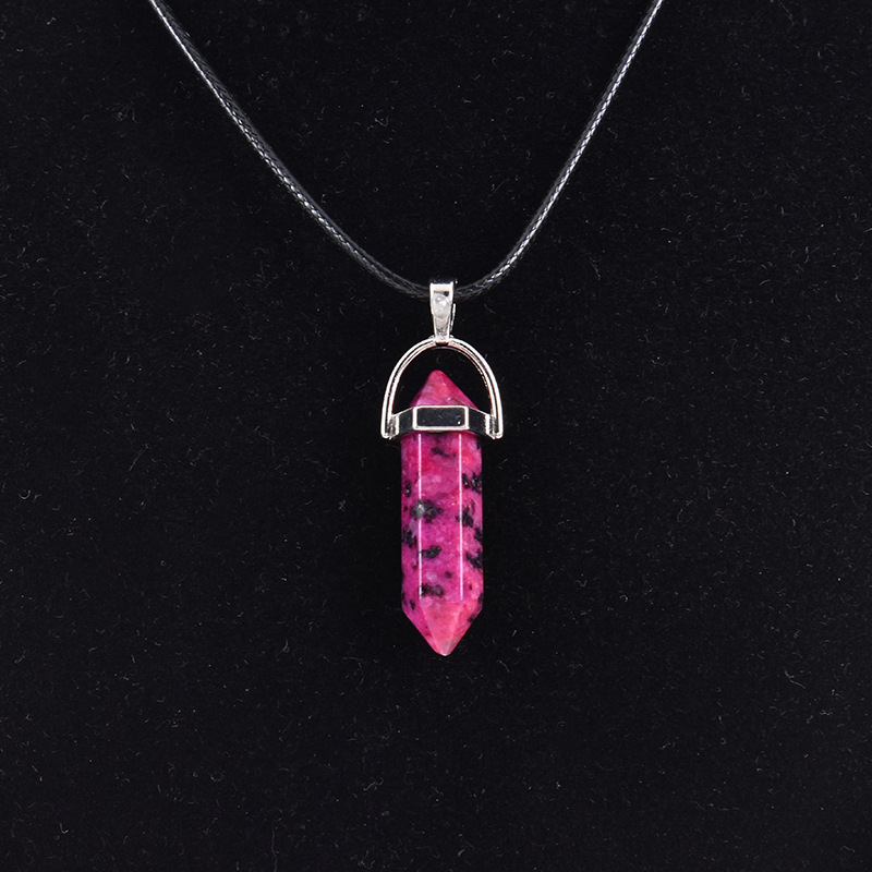 Cristal natural ágata columna hexagonal colgante diamante bala collar al por mayor cuarzo punto colgante