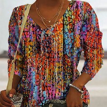 2023新款热销女装欧美速mai通亚马逊 彩色数码印花长袖T恤