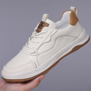 Top Layer Cowhide Men's Shoes 2025 Spring New Men's Beef Sole Non-Slip Genuine Leather Trendy Leather Shoes Cyber Celebratory White Shoes