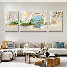 高档墙画客厅装饰画现代轻奢福禄生辉三联挂画简约沙发背景墙壁画