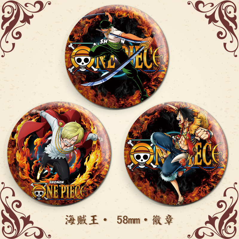 Pirate King One Piece Luffy Rice Crackers Surrounding Sanji's Three-Blade Style Kiji Glass Laser Badge