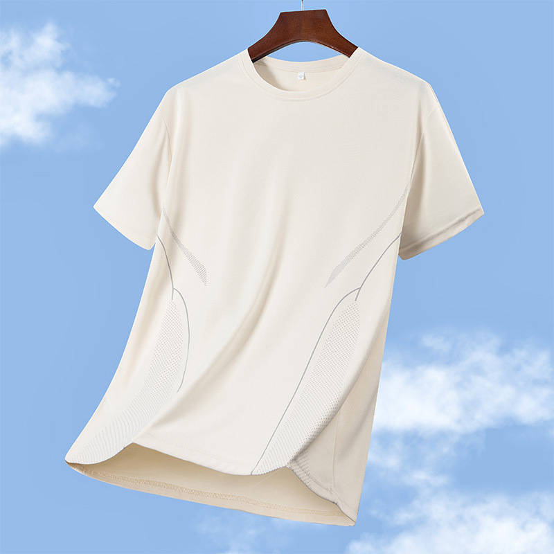 Nuevos productos de secado rápido camiseta de manga corta para hombres de mediana edad verano hielo de media manga suelta acondicionamiento transpirable correr camisa deportiva
