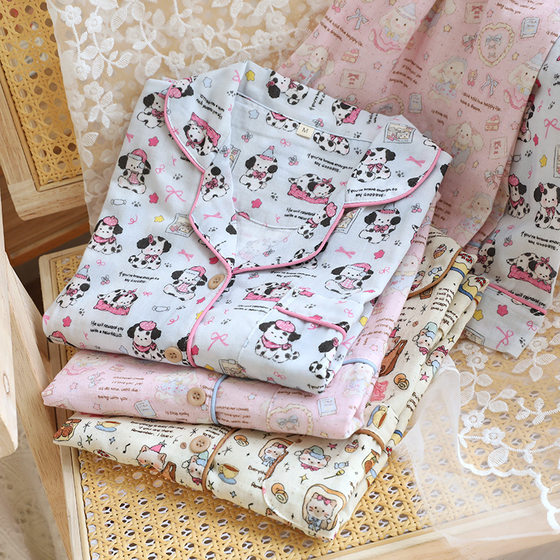 2025 New Cotton Gauze Short-sleeved Shorts Suit Collar Home Clothes Women's Pajamas suit Loose Home Clothes