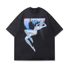 TKPA European and American high street vintage retro wash water and old rock band loose base casual short-sleeved T-shirt men