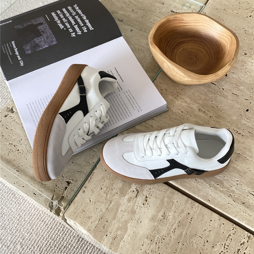 牛筋底小白鞋真皮2023新款平底休閒鞋運動鞋板鞋百搭系帶鞋女