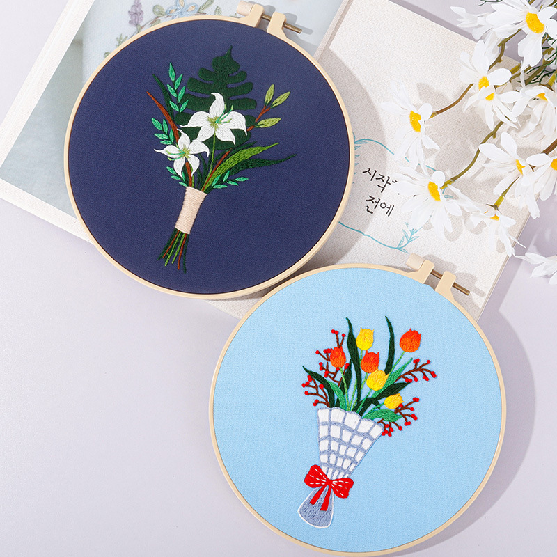 Paquete de material de bordado hecho a mano bricolaje nuevo mensaje de amor original con ramo de flores kit de producto semiacabado inglés