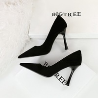 3767-1 style minimalist slimming banquet high heels, wine glass heels, ultra-high heels, suede shallow mouthed pointed women's singles shoes