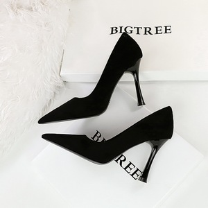 3767-1 European and American style minimalist slimming banquet high heels, wine glass heels, ultra-high heels, suede sha