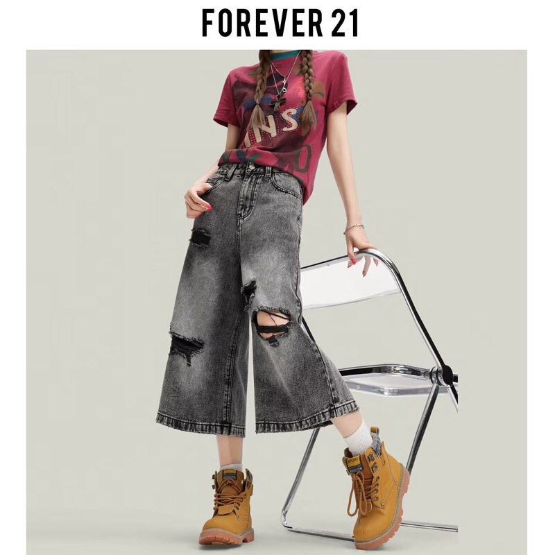 American-Style Frayed and Ripped Design Straight-Leg Plus-Size 5XL Women's Jeans, New Summer Vintage Style Cropped Pants American-Style Frayed and Ripped Design Straight-Leg Plus-Size 5XL Women's Jeans, New Summer Vintage Style Cropped Pants