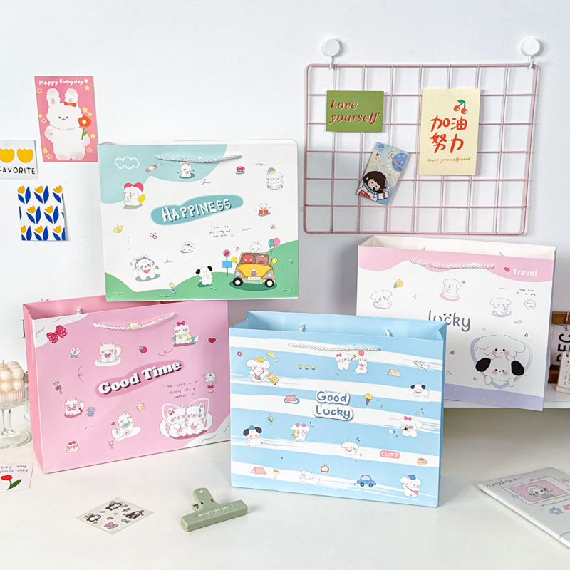 Horizontal Cartoon Thickened Large Gift Bag Birthday Gift Snack Packaging Handbag Shopping Mall Clothing Shopping Paper Bag