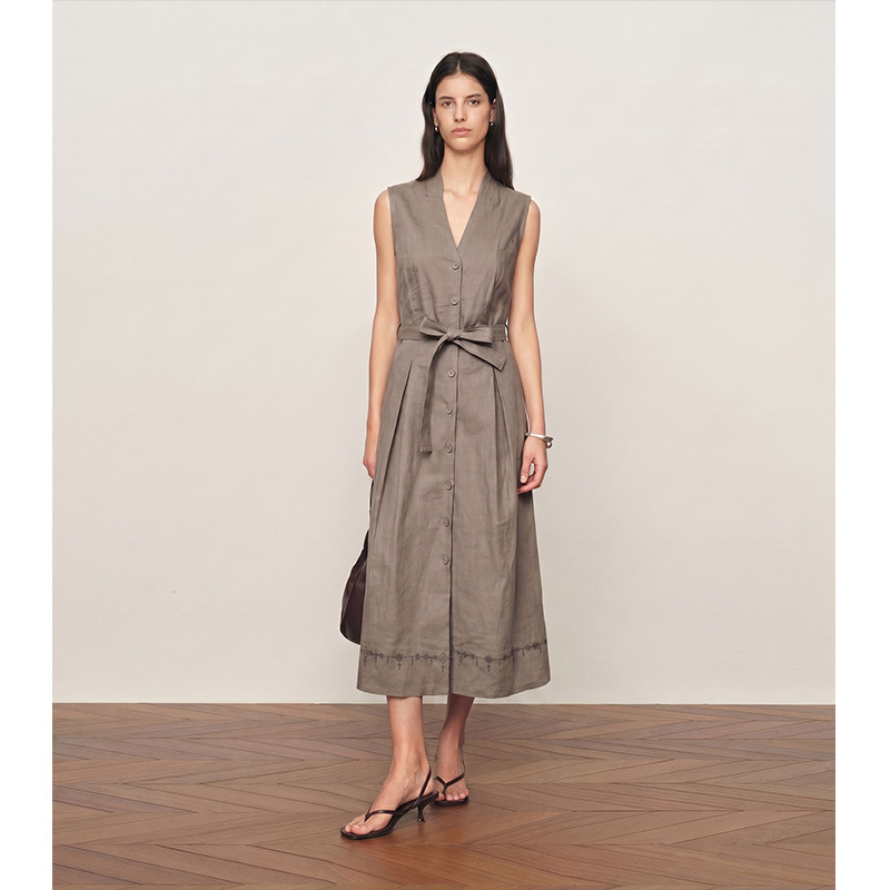 【Elegant Order】Vintage Cool and Sophisticated High-End Sleeveless Shirt Dress V-Neck Simple and Stylish Tank Dress 【Elegant Order】Vintage Cool and Sophisticated High-End Sleeveless Shirt Dress V-Neck Simple and Stylish Tank Dress