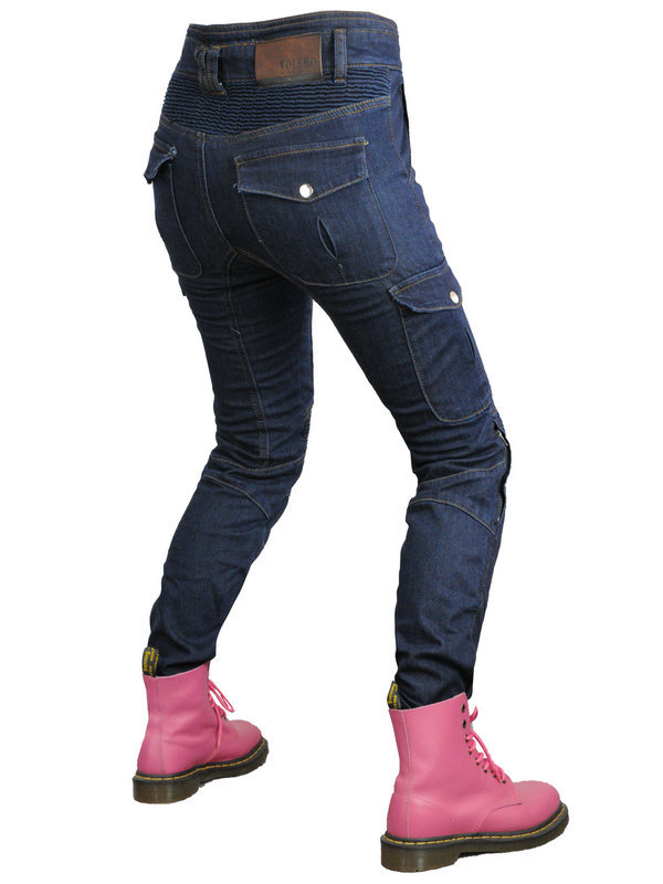 Volero motocicleta jeans Mujer kaudula motocicleta multi-bolsa ropa de trabajo pantalones de montar resistente al desgaste resistente al desgarro