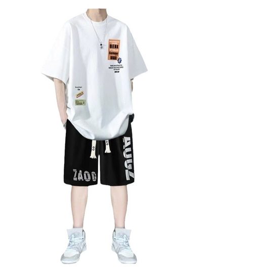 Pure CoTTon YouTh Summer SuiT Boys ShorT-sleeved T-shirT Half-sleeved New STyle Big and High School STudenTs Trendy Leisure SporTs