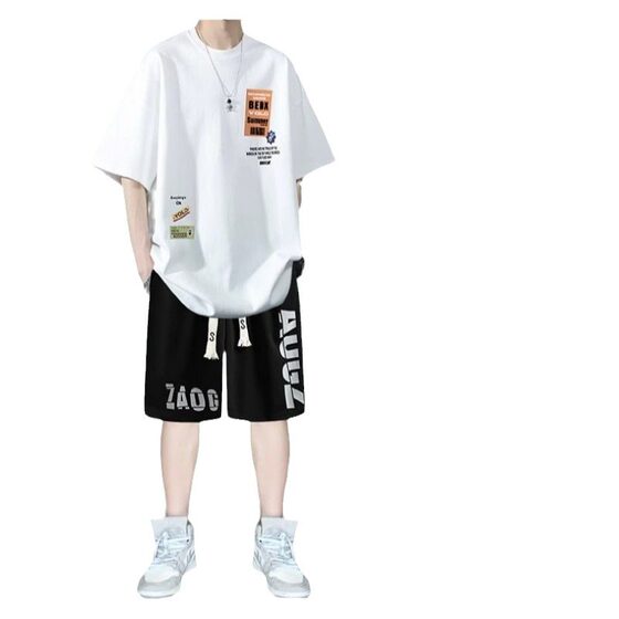 Pure CoTTon YouTh Summer SuiT Boys ShorT-sleeved T-shirT Half-sleeved New STyle Big and High School STudenTs Trendy Leisure SporTs