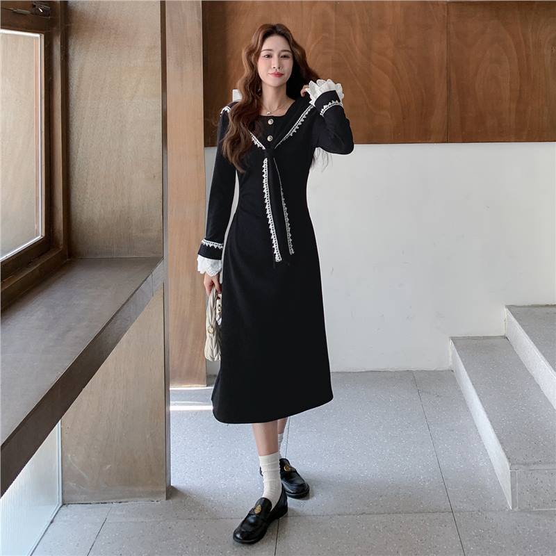 深圳南油法式连衣裙女2025秋季新款今年流行漂亮高级感海军领裙子|undefined
