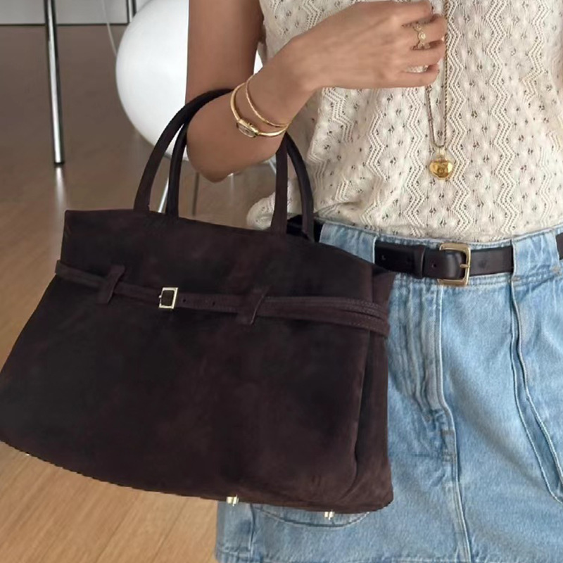 Sac à main à boucle de ceinture en daim givré automne/hiver 2024 de la célébrité Internet Savi, sac fourre-tout à bandoulière version coréenne_voghion.com