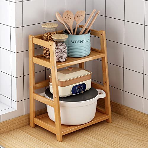 Bamboo desktop shelf kitchen microwave oven seasoning bottle tank…