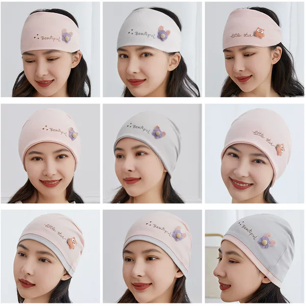 New Maternity Hat Cotton Cartoon Flower Bear Style Confinement Scarf Postpartum Maternity Confinement Hat