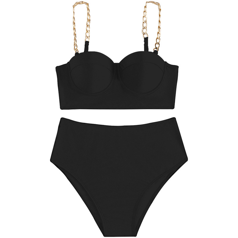 新型純色欧米ビキニ水着セクシー分体高腰マスクbikini水着女性クロスボーダー卸売り