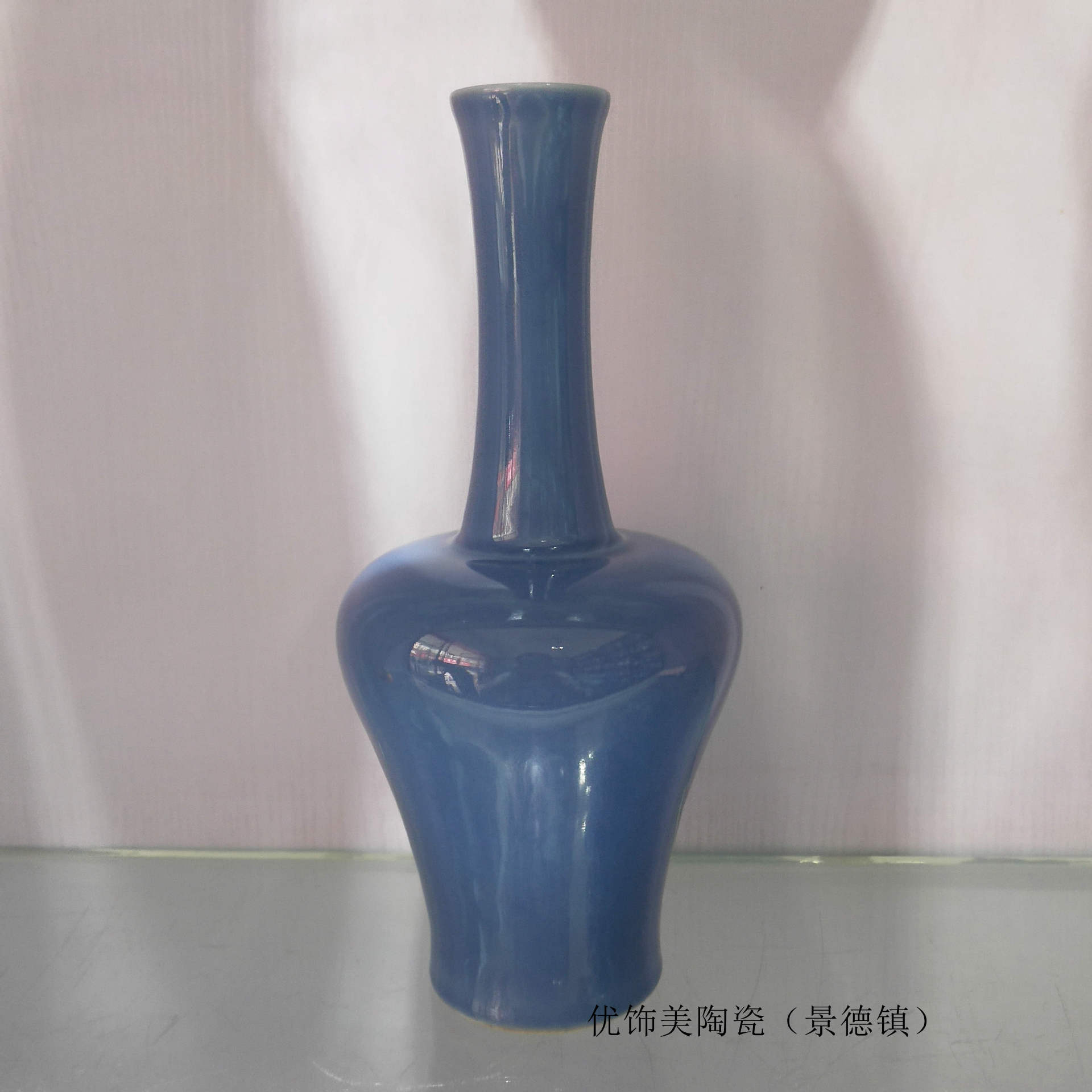 景德镇陶瓷天蓝单色釉玉壶瓶高档客厅卧室桌面摆件收藏装饰品代发