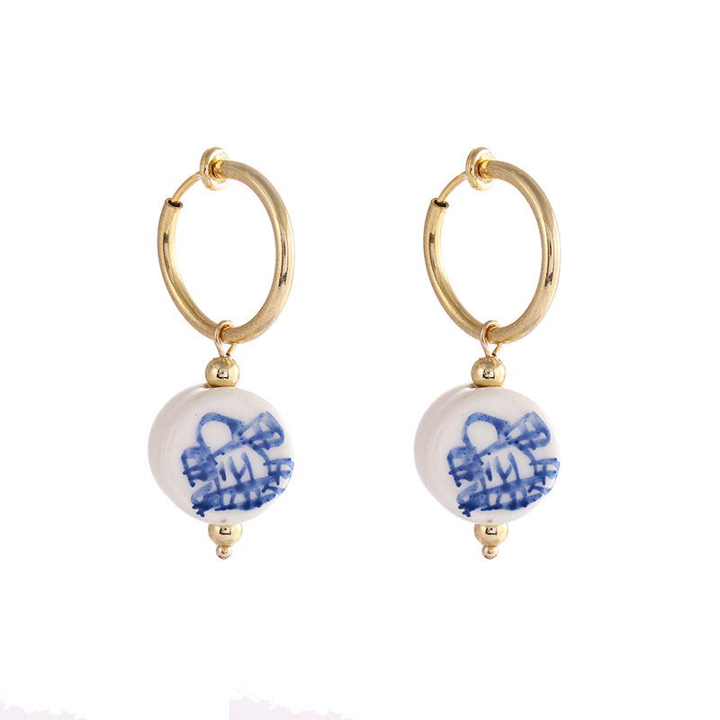 15g Weight Alloy Ear Needle Material Earrings Classification 1 Pair Quantity Daily Occasion Alloy, ceramics Material Flower, Grape Pattern Women's Gender Polished Finish Chinoiserie, Elegant Style 1 Pair Chinoiserie Elegant Flower Grape Alloy Ceramics Earrings 无