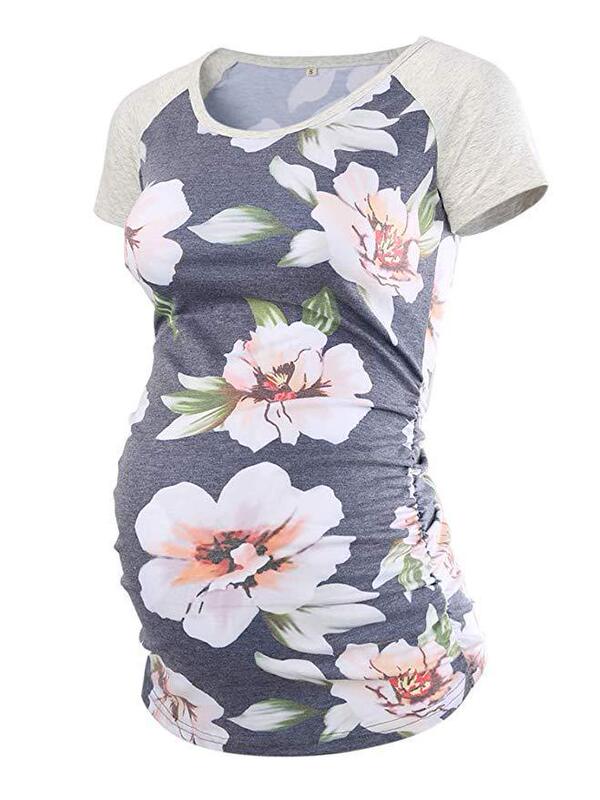 Flower stripe print stitching European and American maternity short-sleeved shirt cross-border Amazon AliExpress