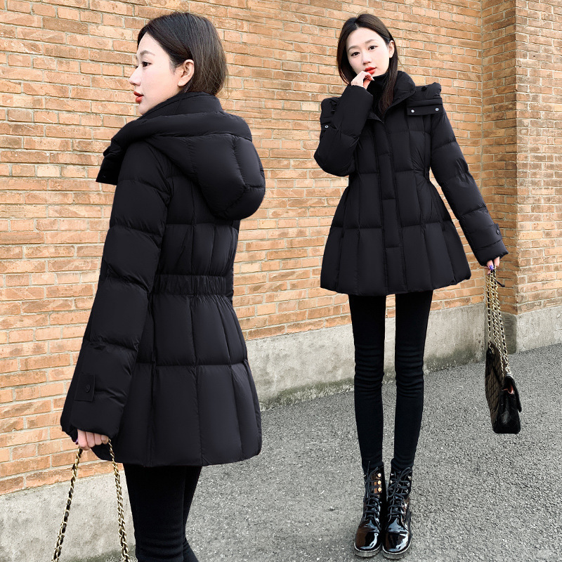 Black White Duck down Hooded Short down Jacket for Women 2025 Winter New Style Small Classy Waist Warm Thick Jacket